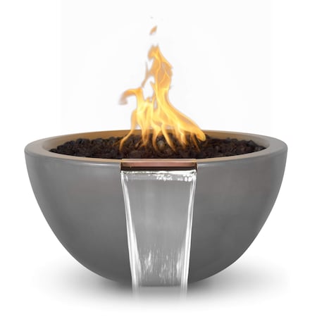 The Outdoor Plus 38 Round Luna Fire & Water Bowl - GFRC Concrete - Natural Gray - Match Lit - Liquid Propane OPT-LUNFW38-NGY-LP